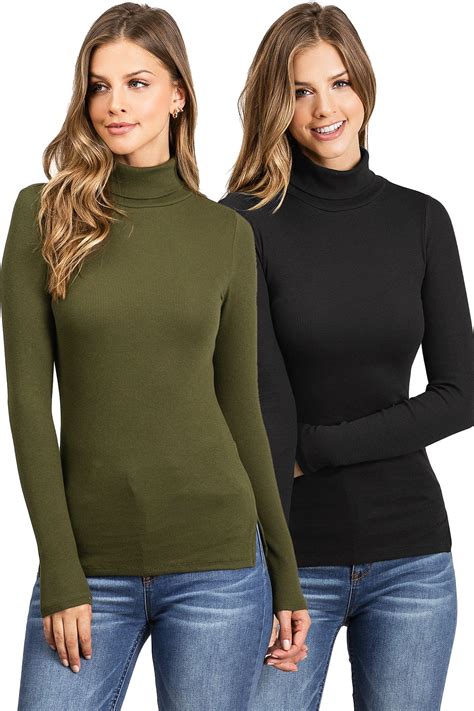Ambiance Apparel Womens Juniors 2 Pack Stretchy Ribbed Long Sleeve