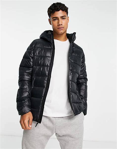 abercrombie and fitch lightweight hooded puffer jacket in black asos