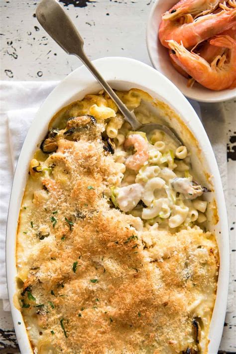 My seafood gratin pasta bake is made with mixed seafood and macaroni, baked with a silky creamy sauce * reduce milking recipe to 1 1/2 cups, add 1/4 cup cream and 1 1/2 cups seafood broth. Seafood Gratin Pasta Bake | RecipeTin Eats