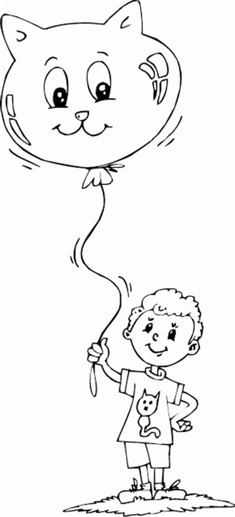 Boy With Cat Balloon Coloring Page