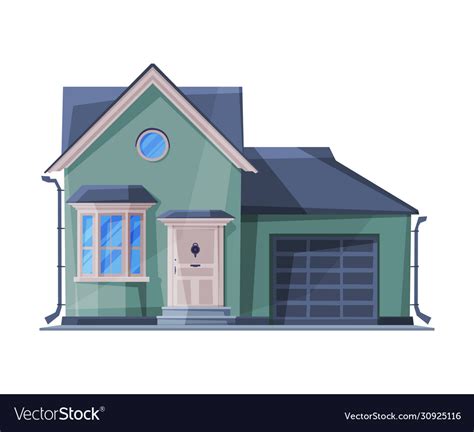 Green Cottage Facade Residential House Building Vector Image