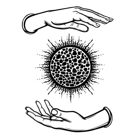 Human Hands Hold A Shining Ball Magic Alchemy Occult Monochrome