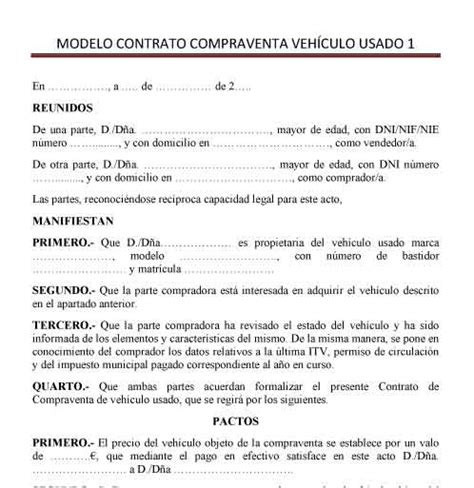 Modelo Contrato Compraventa Vehículo Usado 1