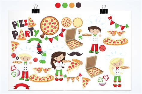 Pizza Party Graphics And Illustrations 14636 Illustrations Design