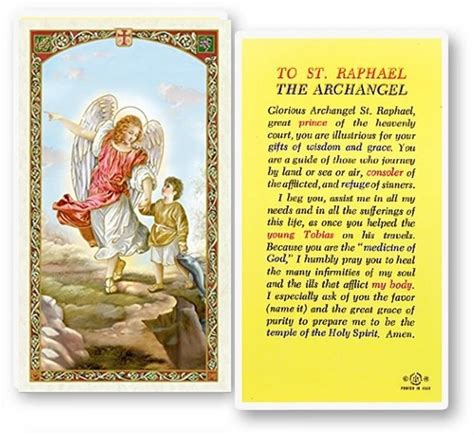 Prayer To St Raphael The Archangel Laminated Holy Prayer Card Set Of 10