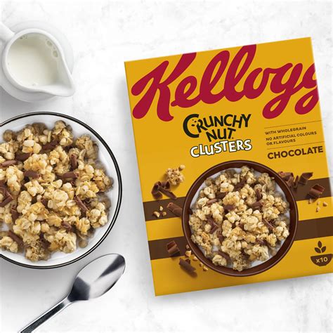 Kelloggs Crunchy Nut Chocolate Clusters Breakfast Cereal Box 450g