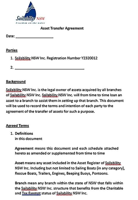 Asset Agreement Sample Template