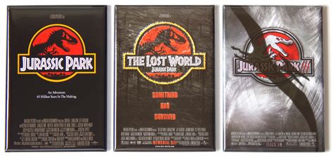 Jurassic Park Trilogy Movie Poster Fridge Magnet Set Etsy