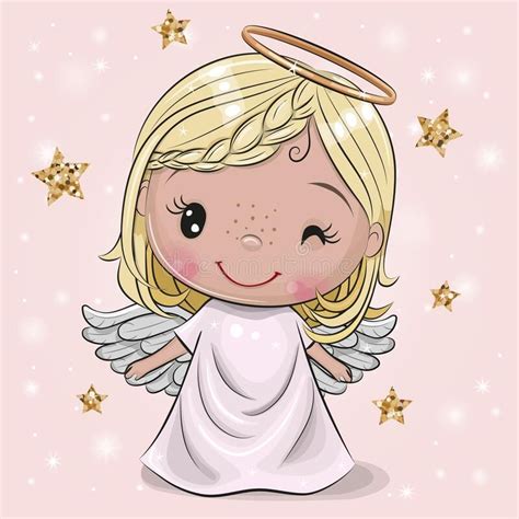 Christmas Angel On A Pink Background Cute Cartoon Christmas Angel On A Pink Background Stock