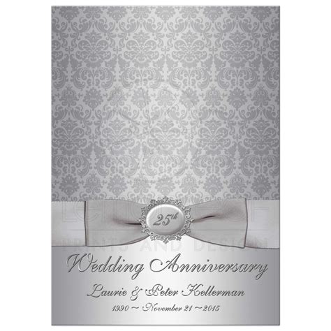 25th Wedding Anniversary Invitation Silver Gray Damask Printed