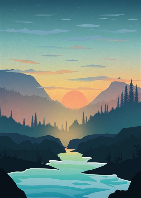 Blue River Rft Landscape Illustration Landscape Art Scenery Wallpaper