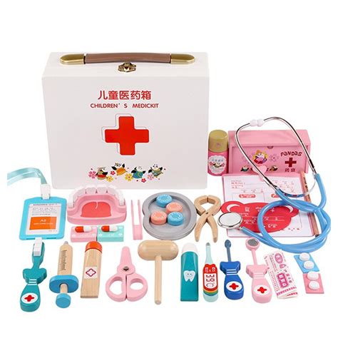 Childrens Doctor Toy Kit Injection Tool Wooden Simulation Real Life