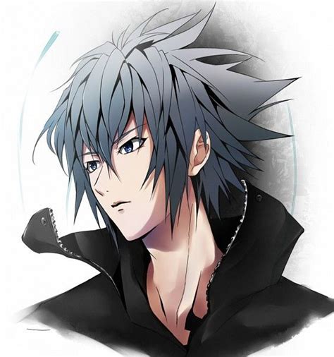 An Anime Character With Black Hair And Blue Eyes Wearing A Black Jacket On His Shoulders