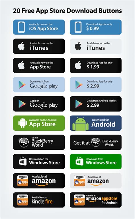 Free Available On App Store Market Download Buttons