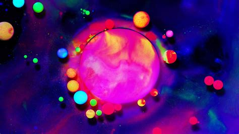 Download Wallpaper 2048x1152 Neon Dreams Colorful Spheres Clouds