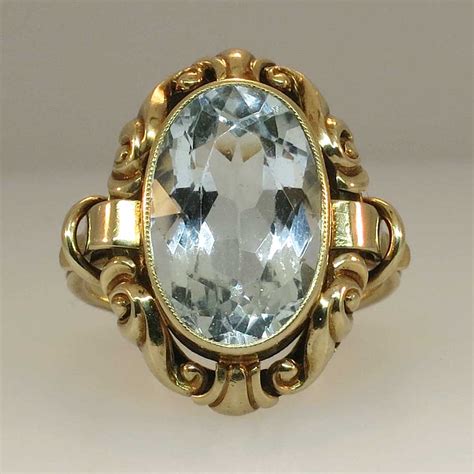 Retro Ornate 6ct Oval Aquamarine Ring 14k Antique And Estate Jewelry