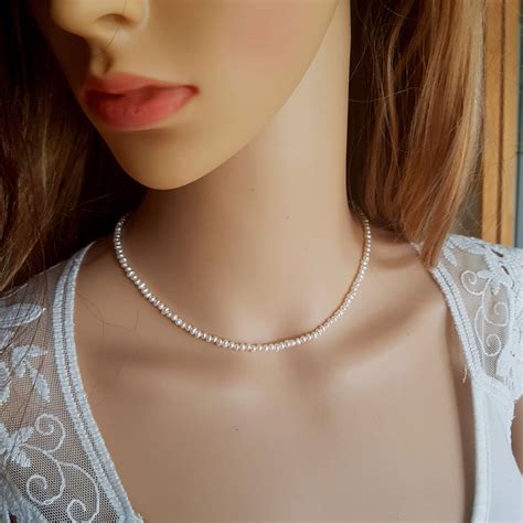 Tiny Freshwater Pearl Choker Necklace Sterling Silver Gold Fil Etsy