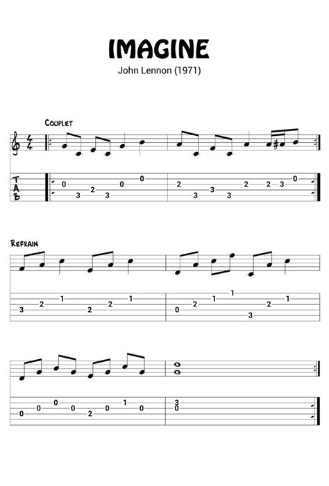 Imagine John Lennon Partition Tablature Guitare Version Simplifi E Tablature Tablature