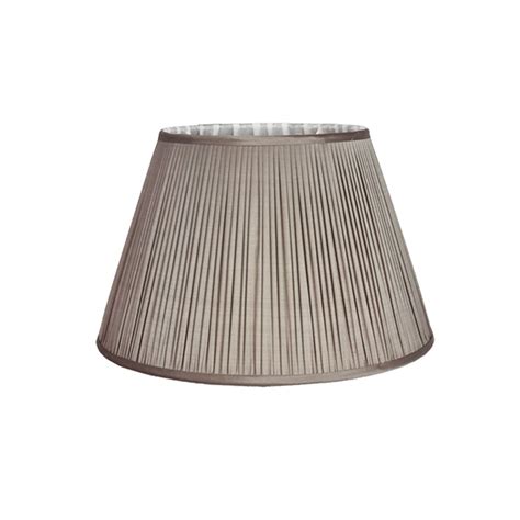 Shade is 9.5 wide at the bottom, 5 wide at the top and 7 tall. pebble grey empire fine pleated silk lampshade