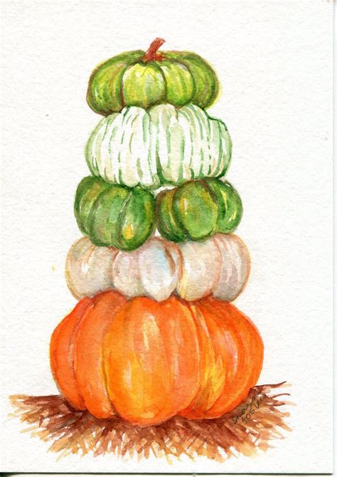 Pumpkins Watercolors Paintings Original Kitchen Decor Original