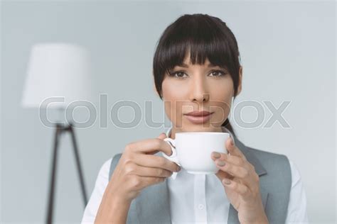 Attractive Businesswoman Drinking Stock Image Colourbox