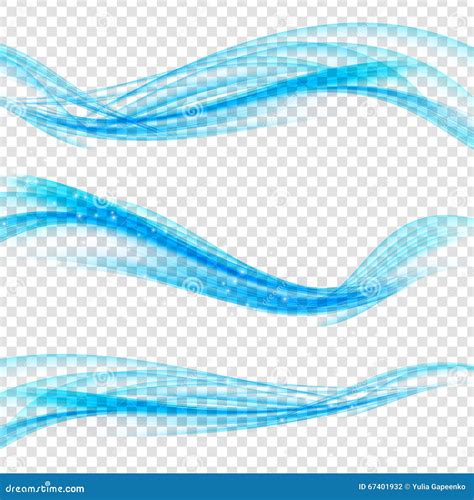 Abstract Blue Wave Set On Transparent Background Vector Illustration