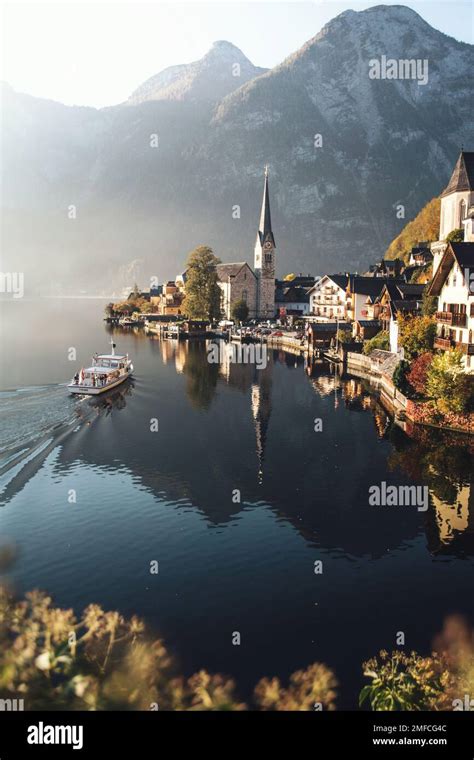 Scenic Picture Postcard View Of Famous Hallstatt Mountain Village In