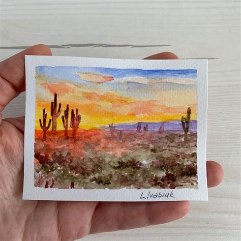 Arizona Desert Painting Small Original Artwork Aceo Watercolor Etsy