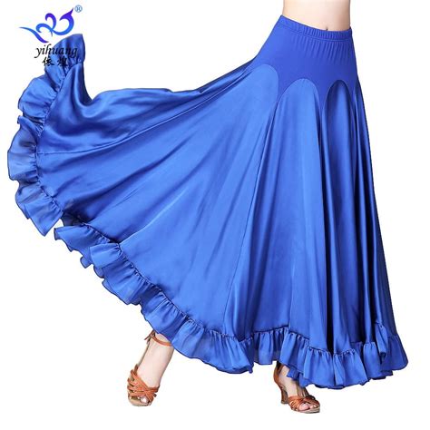 haorun women elastic waist satin ruffle long dance skirt spanish flamenco belly folklorico gypsy