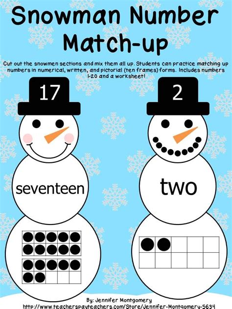 Snowman Number Match Up Ten Frames Worksheets And Snowman