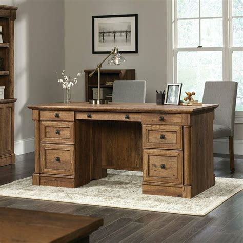Home Classic Executive Desk Large Thick Top Office 4 Drawers Grommet Vintage Oak Ebay In 2020