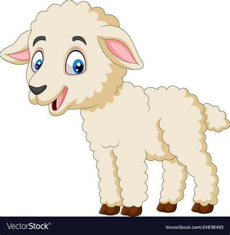 Vector Illustration Of Cartoon Happy Lamb Isolated On White Background