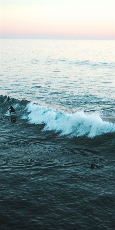 Download 1080x2160 Wallpaper Sea Surfers Tide Aerial Shot Vast Sea