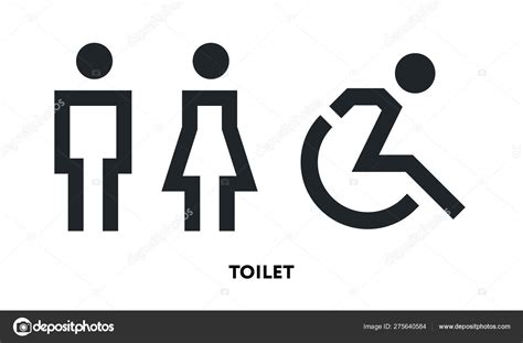 Restroom Toilet Sign Male Female Disabled Person Wheelchair Vector Flat