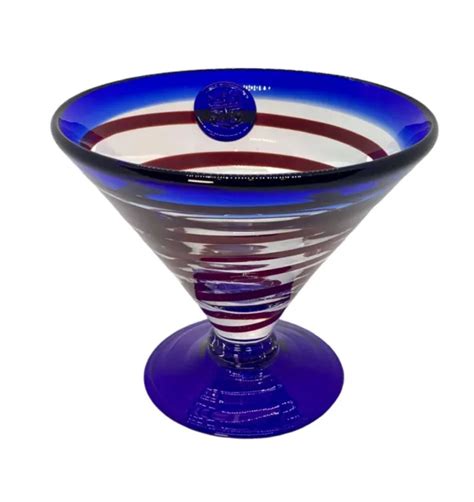 Kosta Boda Hand Blown Royal Caribbean Martini Dessert Glass Red And Blue Swirl 30 00 Picclick