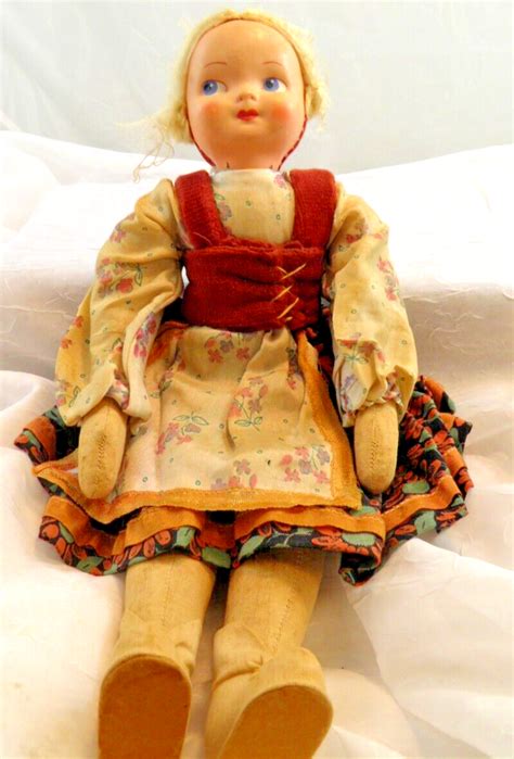 Vintage 14 Polish Cloth Sawdust Doll Celluloid Plastic Mask Hand Painted Face Ebay