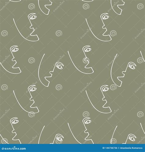 Seamless Pattern With Abstract Outline Silhouette Of Human Face Modern