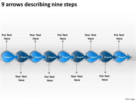 9 Arrows Describing Nine Steps Flow Charting Powerpoint Templates
