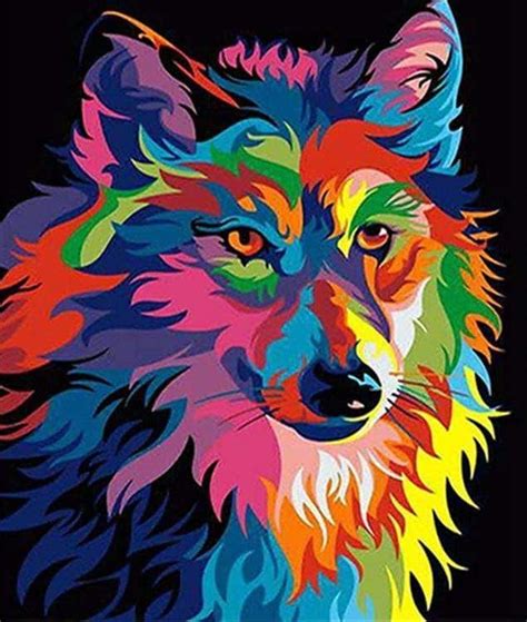 Colorful Wolf Abstract Wolf Painting Wolf Painting Abstract Wolf