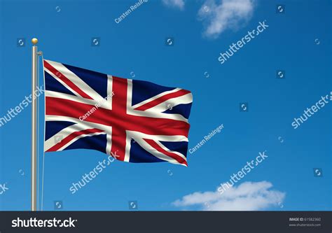Flag Of The United Kingdom With Flag Pole Waving In The Wind On Front