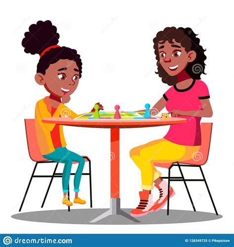 Mother And Daughter Playing A Board Game Together Vector Isolated