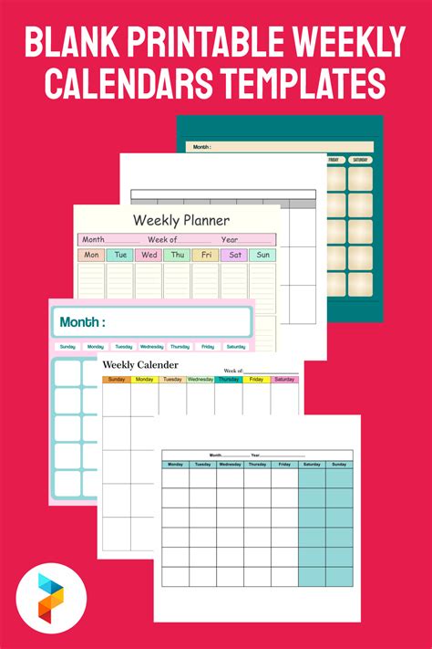 7 Day Calendar Template Blank Calendar Pages Free 7 Day Week Schedule