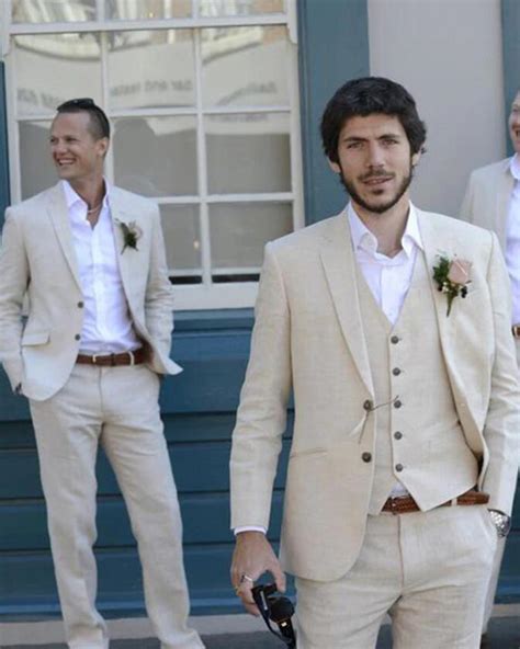 We've got you covered for every kind of party. Classyby Beach Wedding Suits Men Linen Groomsmen Tuxedo ...