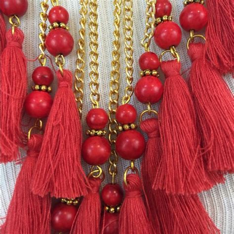 Jewelry Tassel Necklace Red Necklace Beaded Choker Bib Poshmark