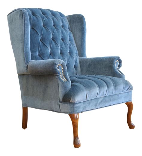 Vintage Blue Navy Tufted Velvet Wingback Chair Chairish