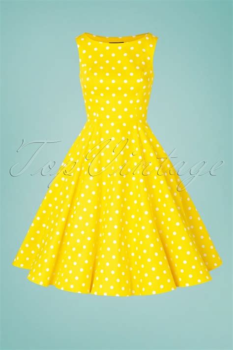 50s Cindy Polkadot Swing Dress In Yellow