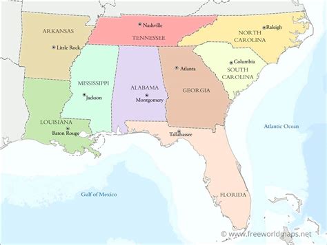 Southeast Region Map With States And Capitals Printable Map Images