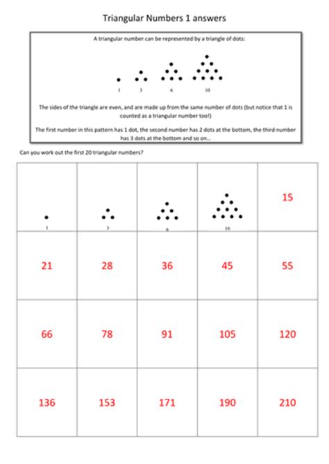 Triangular Numbers Worksheet With Answers