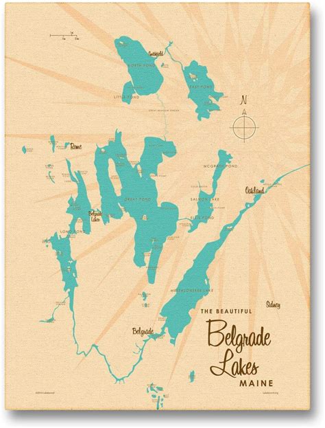 Belgrade Lakes Maine Vintage Style Map Giclee Archival