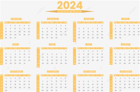 Calendario Anual 2024 Con Color Amarillo Vector PNG 2024 Calendario